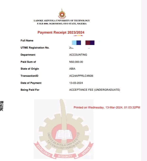 lautech acceptance fee 2025/2026