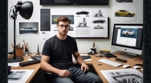 Automotive design student portfolio showcasing car sketches, 3D renderings, and transportation design concepts